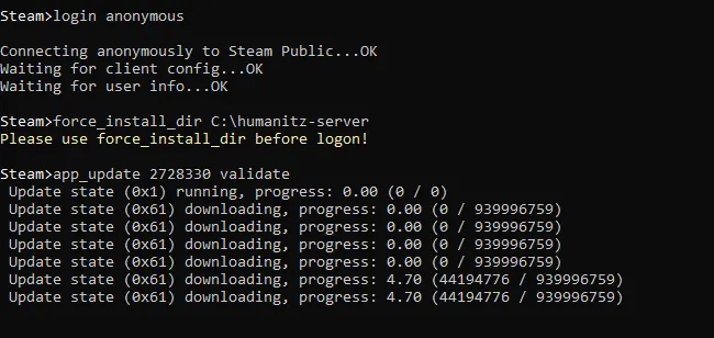 Immagine: SteamCMD: installazione del server per HumanitZ