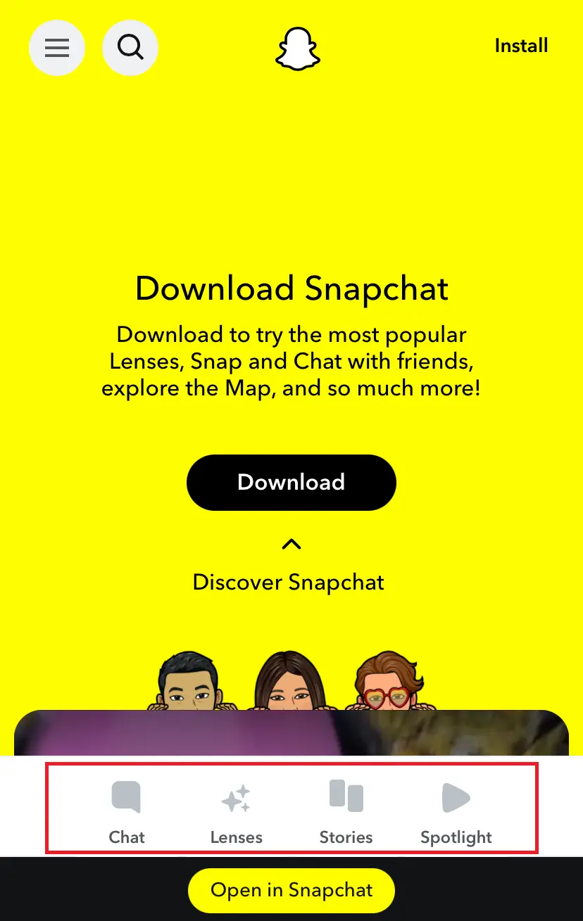 Immagine: Barra di navigazione inferiore di Snapchat