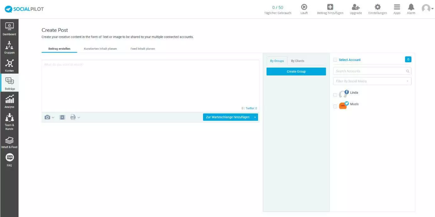 Immagine: Interfaccia utente di SocialPilot