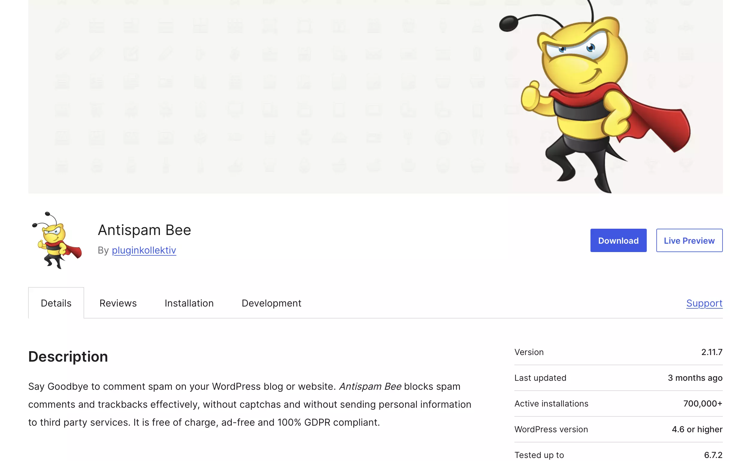 wordpress.org: pagina dei plugin con “Antispam Bee” Immagine: wordpress.org: pagina dei plugin con “Antispam Bee”