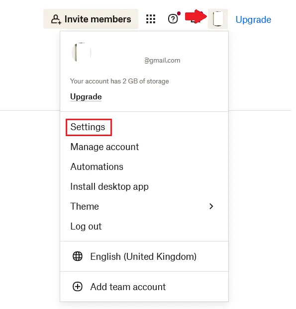 Pagina dell’account del profilo utente di Dropbox Immagine: Pagina dell’account del profilo utente di Dropbox