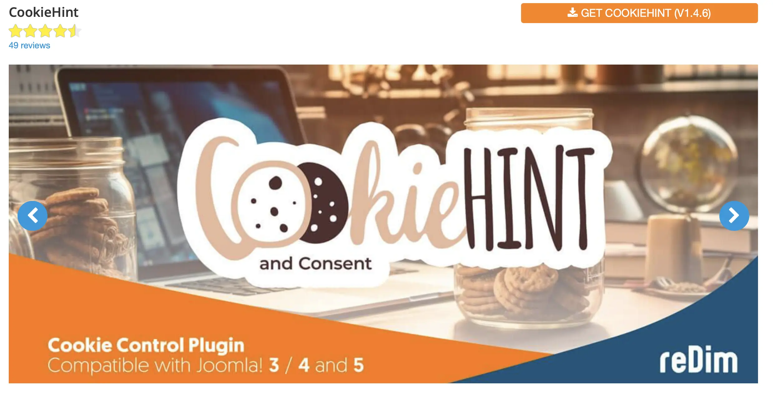 Screenshot del sito web dell’estensione CookieHint and Consent per Joomla Immagine: Screenshot del sito web dell’estensione CookieHint and Consent per Joomla