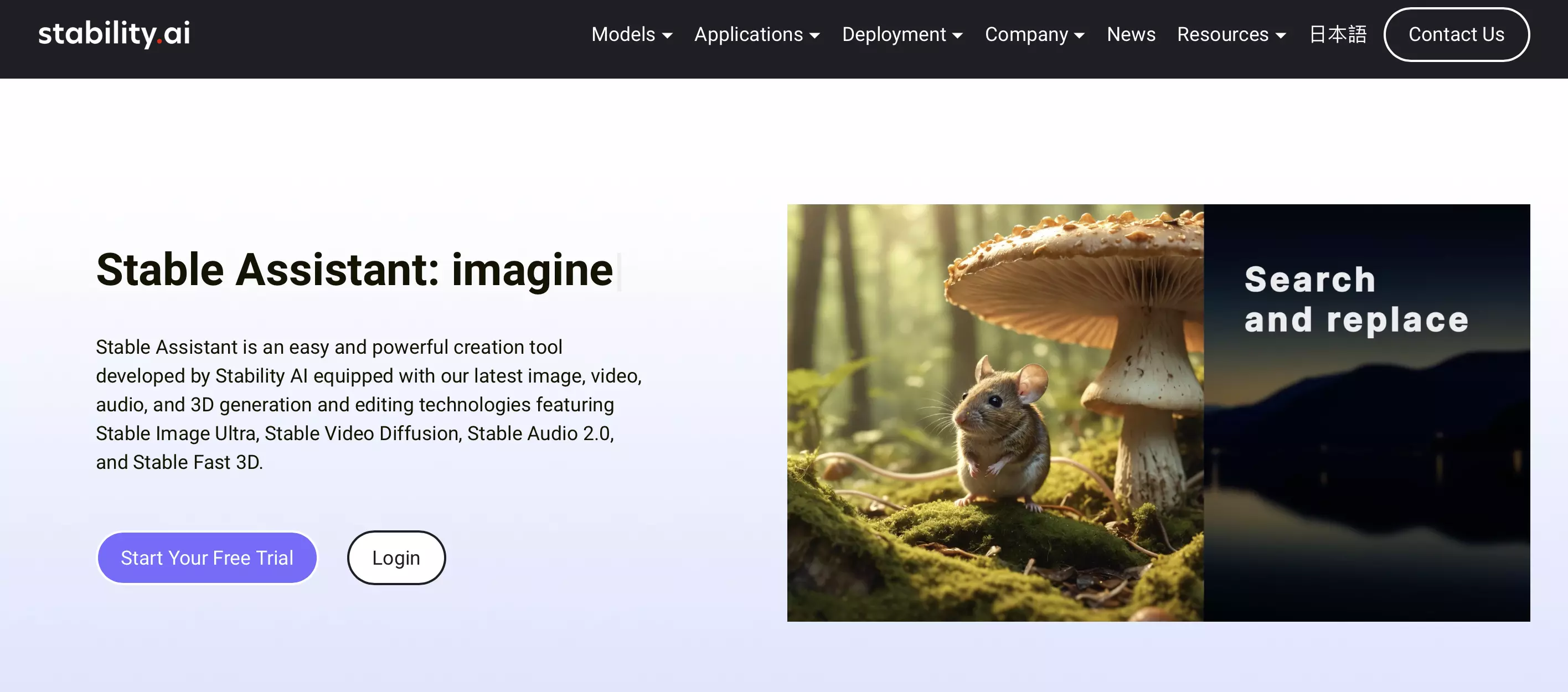 Screenshot del sito web di Stability Immagine: Screenshot del sito web di Stability