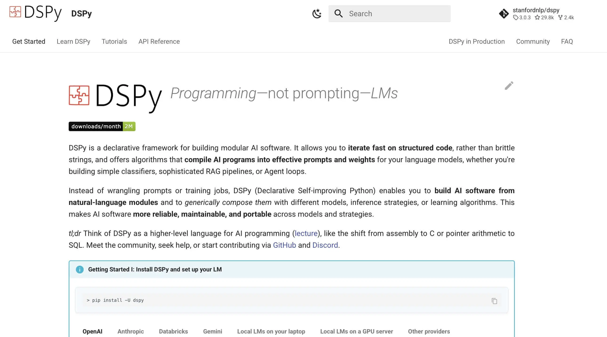 Immagine: Screenshot del sito web di DSPy