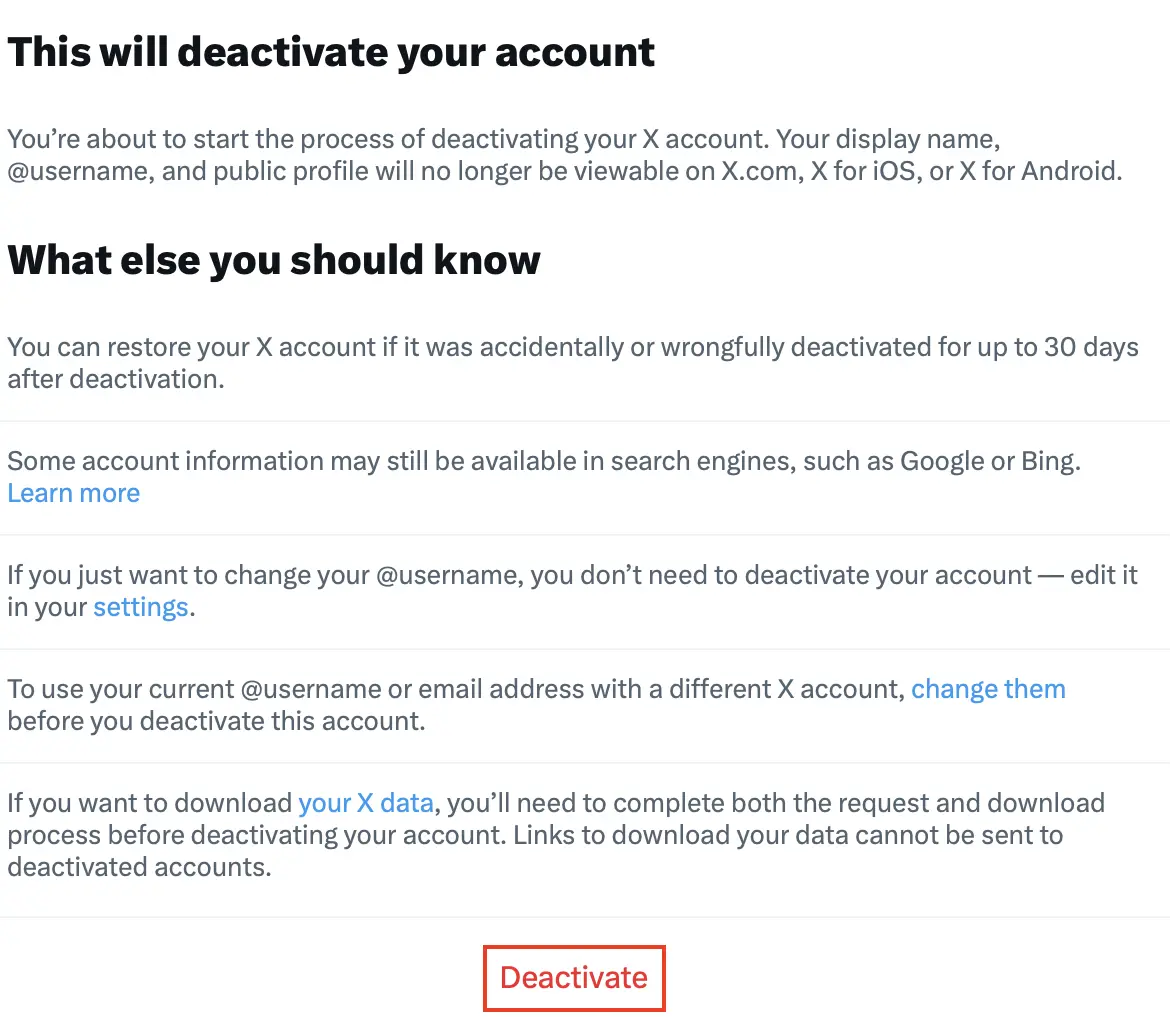 Twitter: Disattiva account Immagine: Twitter: Disattiva account