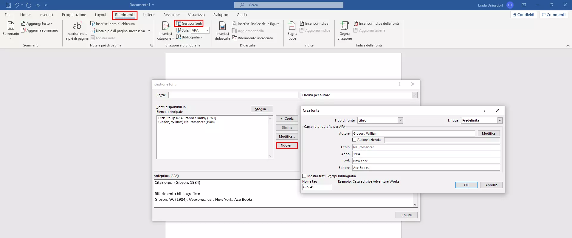 Gestione fonti in Word
