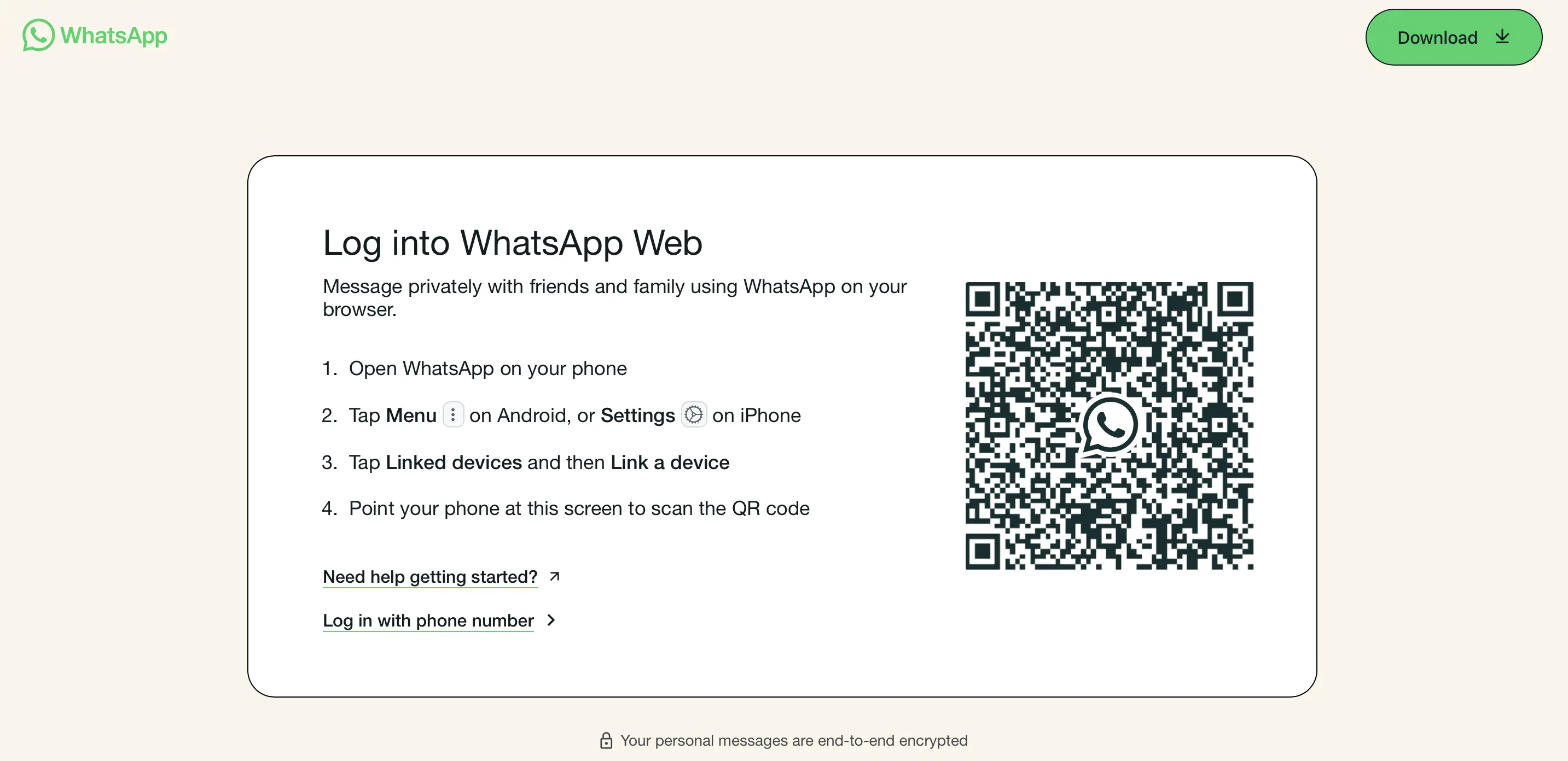 Screenshot della versione WhatsApp desktop nel browser Immagine: Screenshot della versione WhatsApp desktop nel browser