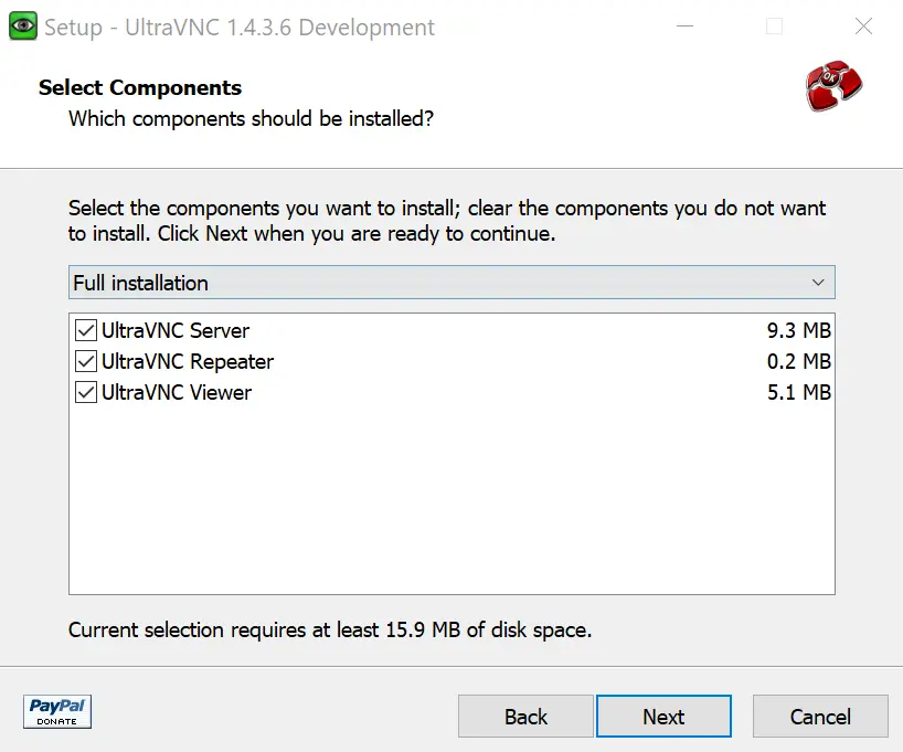 Immagine: Installazione del server UltraVNC