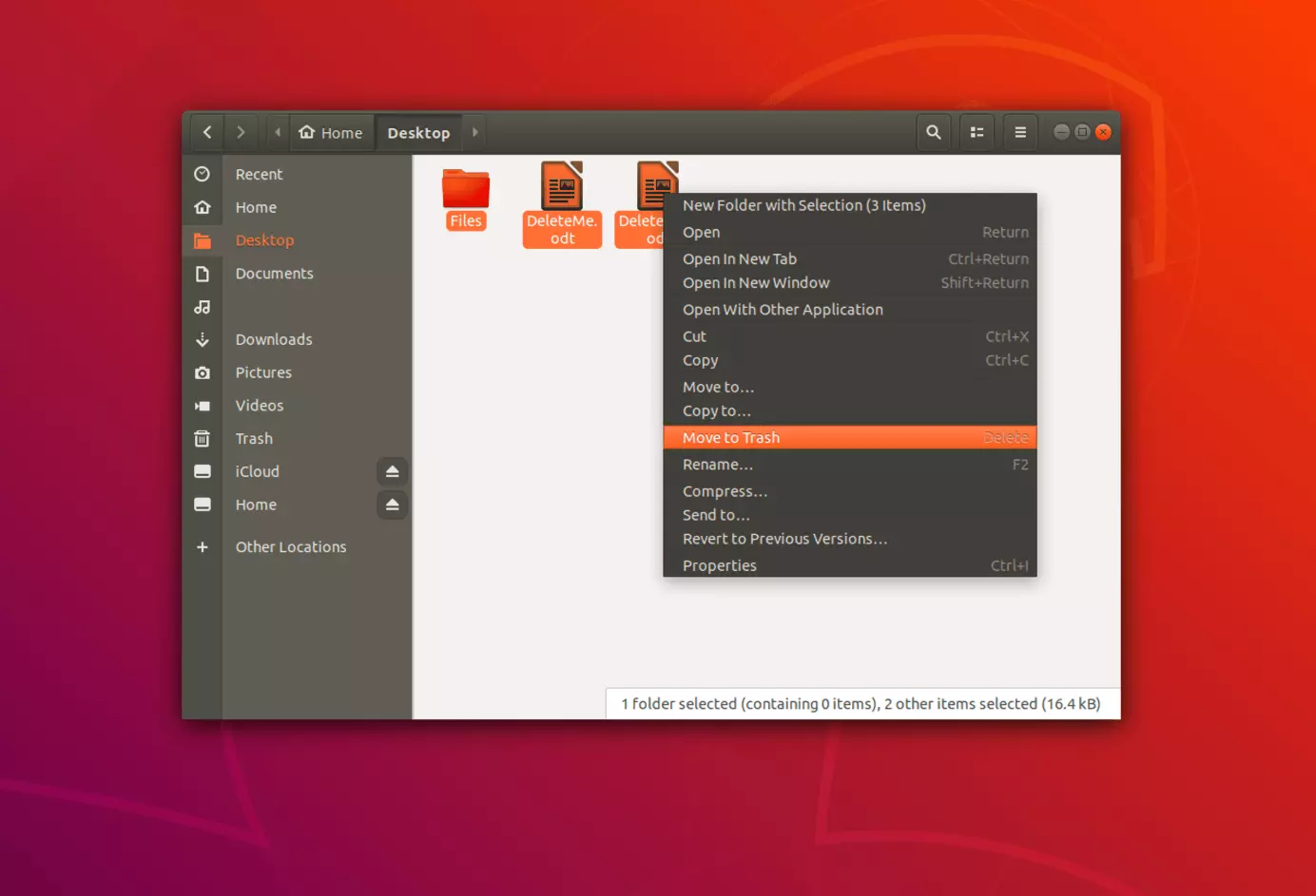 Immagine: Il menu contestuale per cancellare file Linux