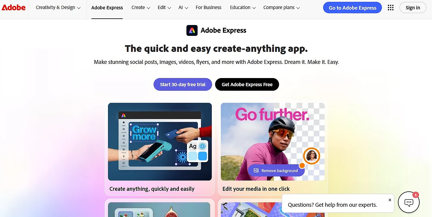 Immagine: Sito web di Adobe Express