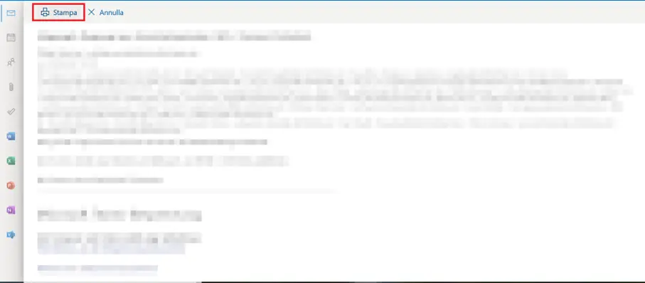 Immagine: L&rsquo;e-mail di nuovo per intero con l&rsquo;opzione &ldquo;Stampa&rdquo; in alto
