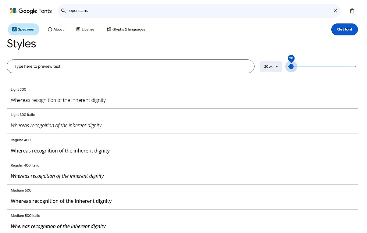 Diverse versioni del font Open Sans disponibili su Google Fonts Immagine: Diverse versioni del font Open Sans disponibili su Google Fonts