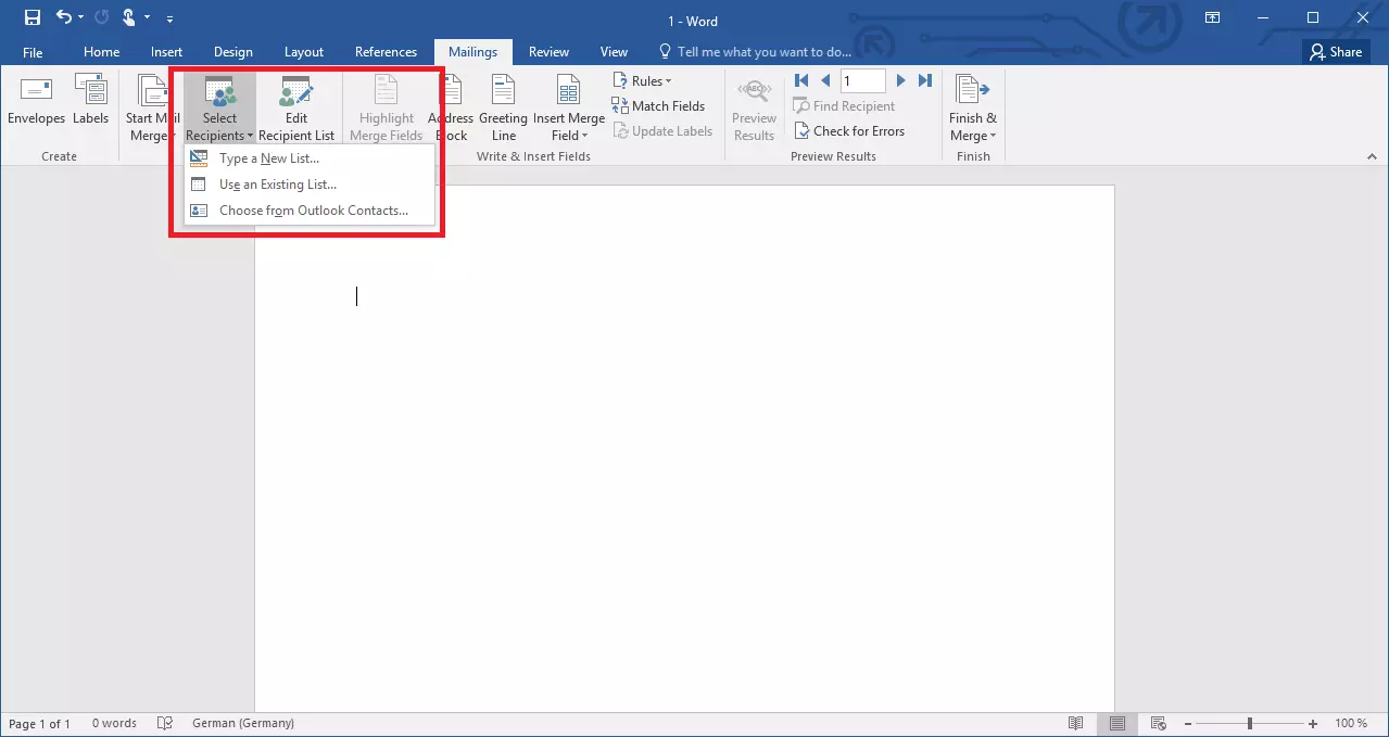Pulsante in Word che consente di selezionare le diverse origini dati per la stampa unione 