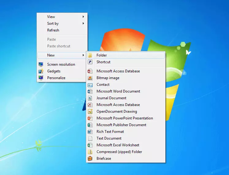 Screenshot del desktop Windows con menu contestuale aperto alla voce “Nuovo”