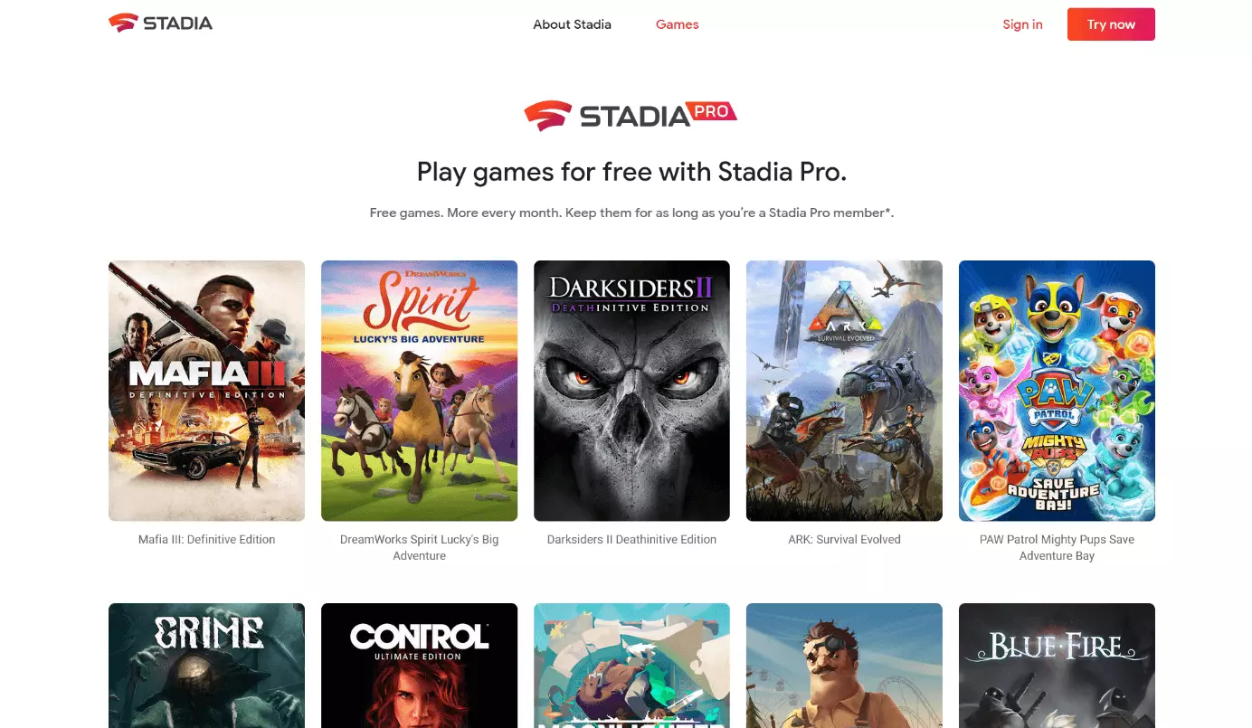 Immagine: Dettaglio della libreria di giochi di Stadia