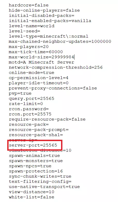 Server Minecraft: estratto dal file server.properties