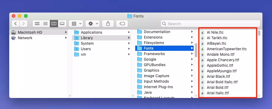 Immagine: Mac: installare font: metodo manuale