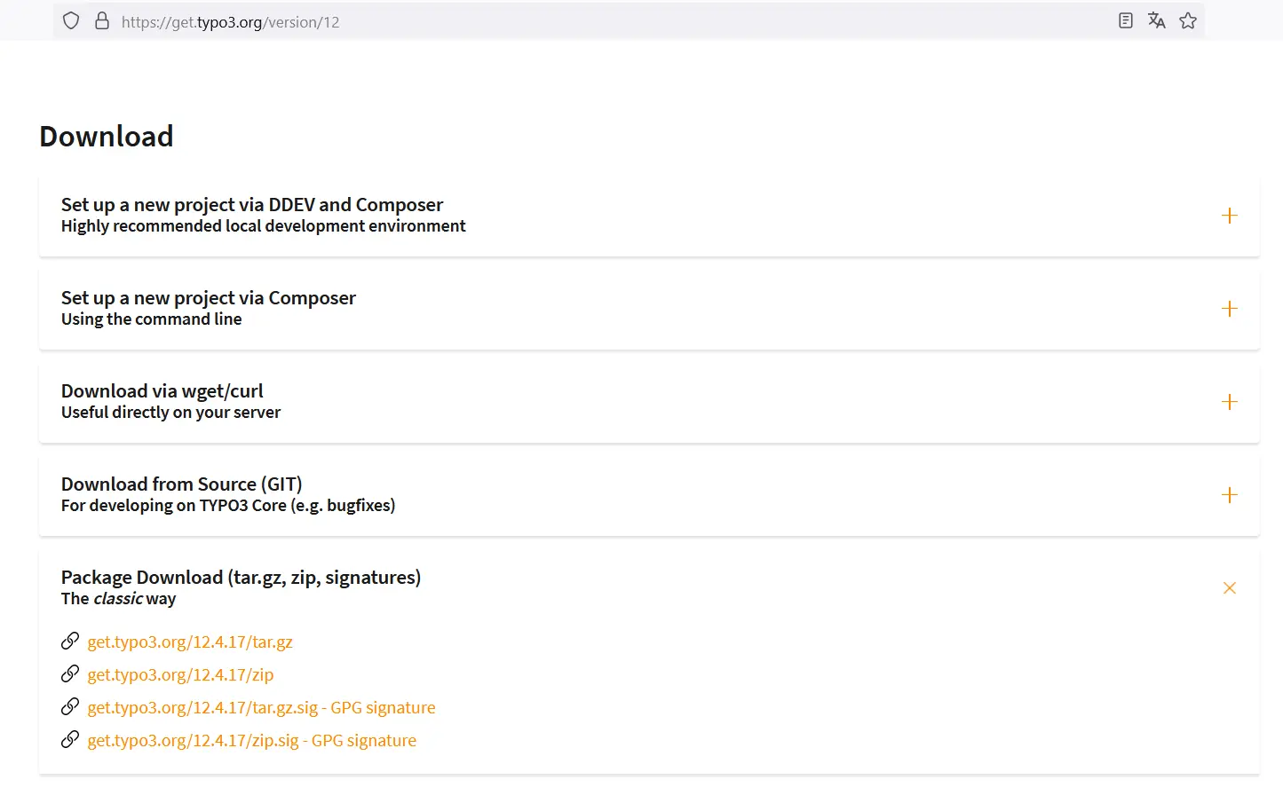 Link per il download di TYPO3 versione 8: le diverse possibilità di installazione Immagine: Link per il download di TYPO3 versione 8: le diverse possibilità di installazione