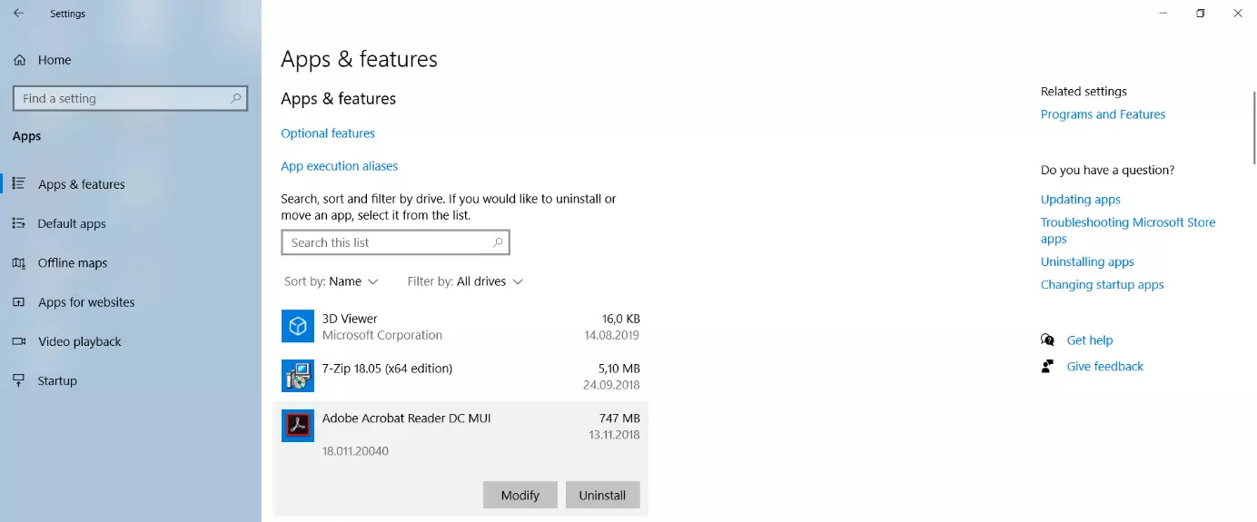 Immagine: Menu attraverso il quale è possibile disinstallare un programma nelle impostazioni di Windows