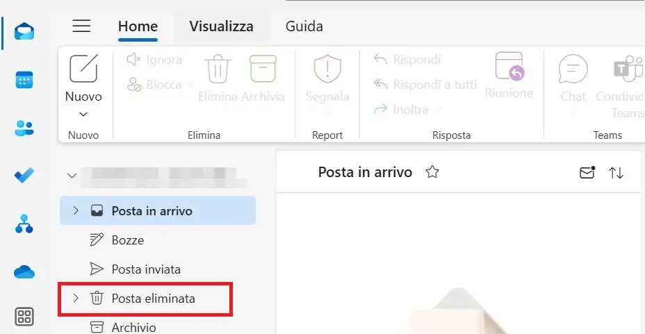 La cartella “Posta eliminata” su Outlook Immagine: La cartella “Posta eliminata” su Outlook
