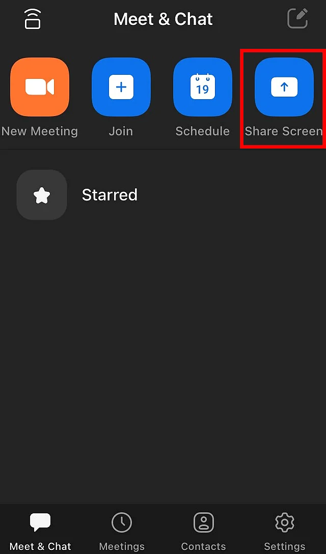 App Zoom per iPhone con l’opzione per condividere lo schermo Immagine: App Zoom per iPhone con l’opzione per condividere lo schermo