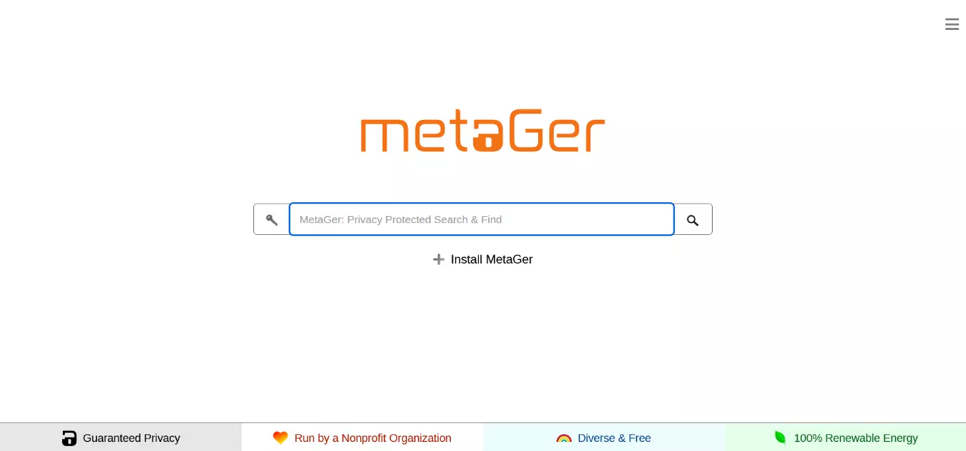 Immagine: Screenshot della pagina iniziale di MetaGer