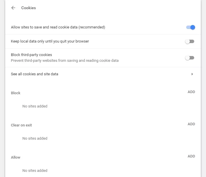 Impostazioni dei cookie su Chrome