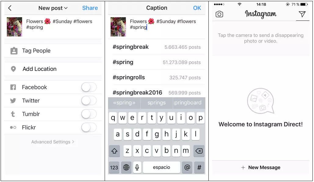 Immagine: Instagram Direct: suggerimenti automatici di hashtag durante l’inserimento