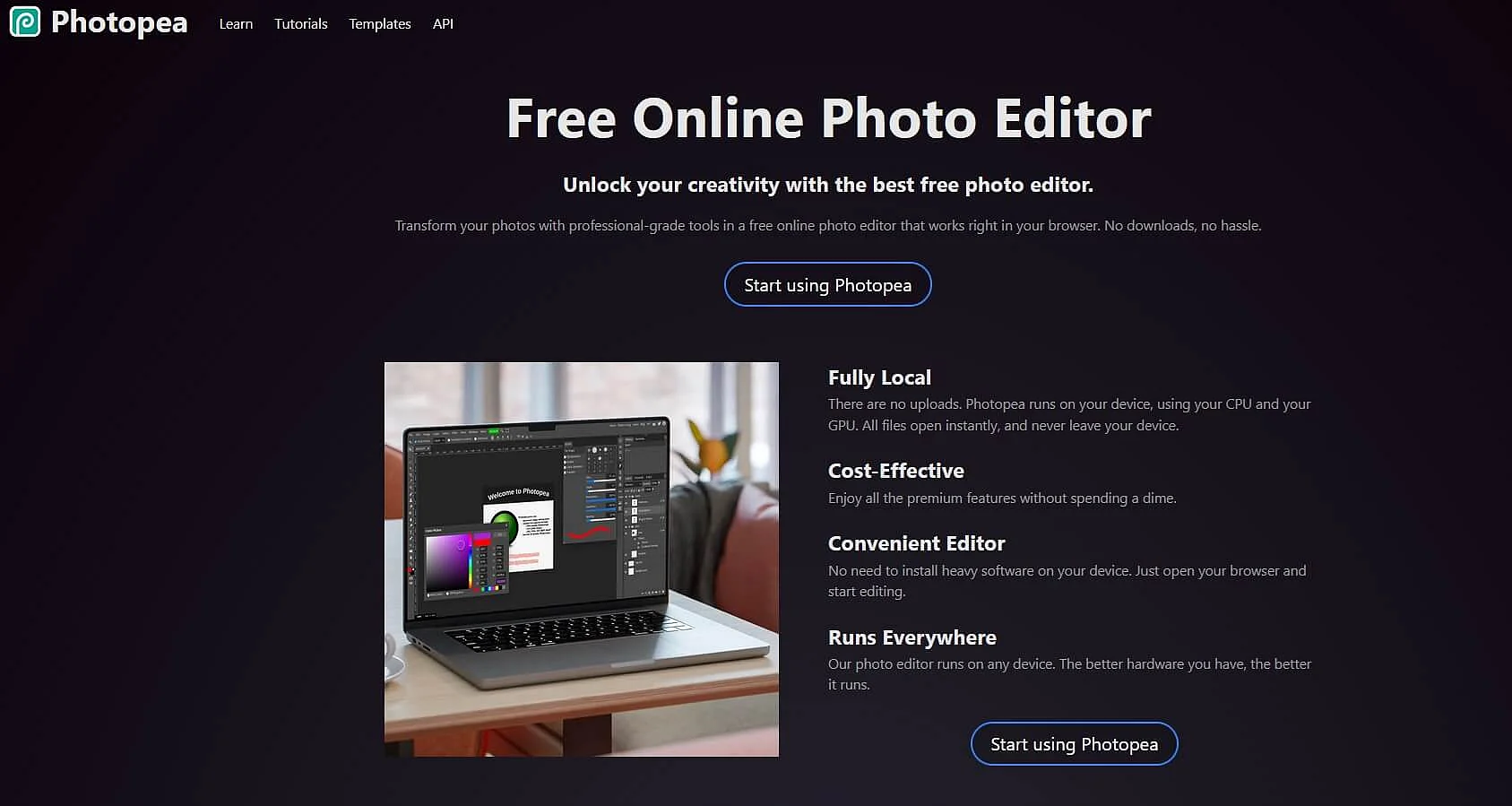 Sito di Photopea Immagine: Sito di Photopea