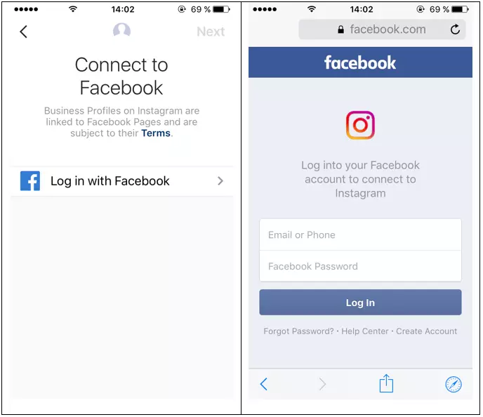 Immagine: Invito dell’app di Instagram a collegarsi a Facebook