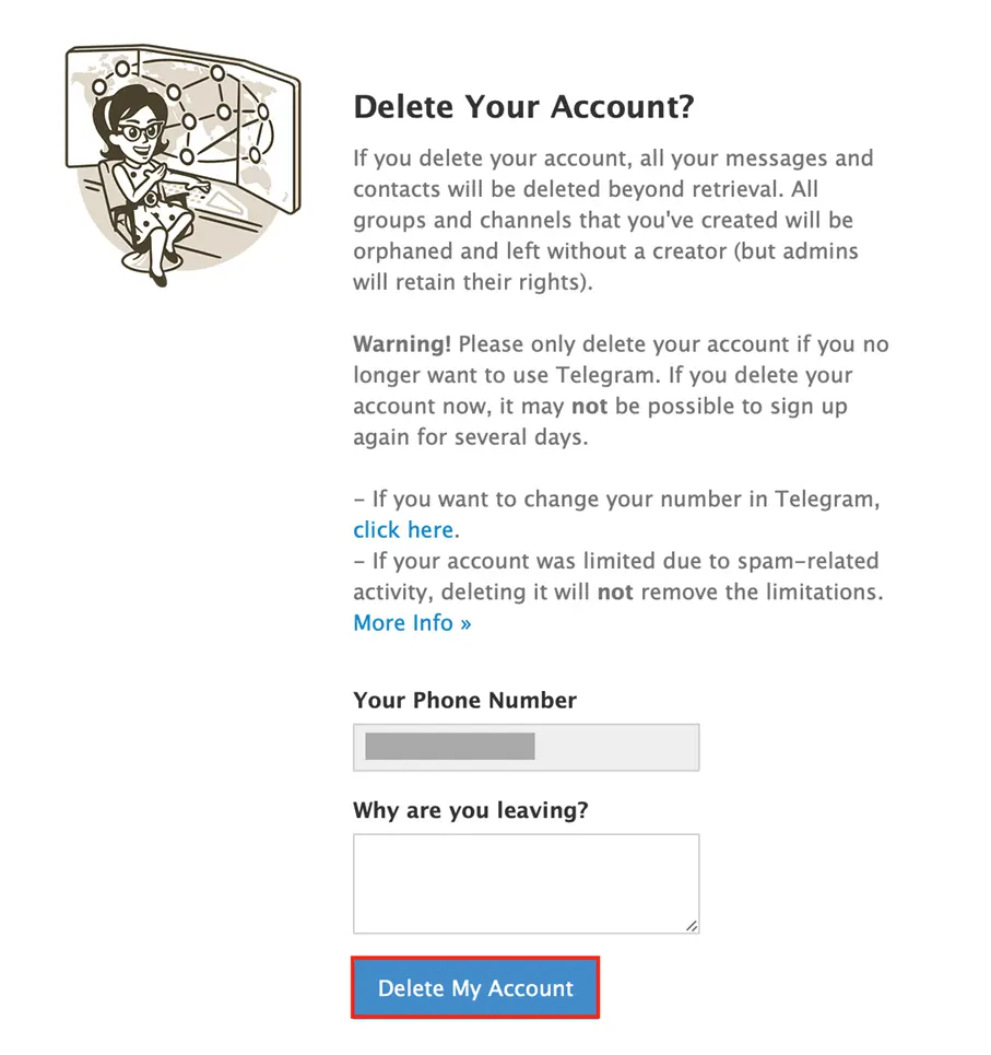 Nel browser: cancellare l’account dal sito di Telegram Immagine: Nel browser: cancellare l’account dal sito di Telegram