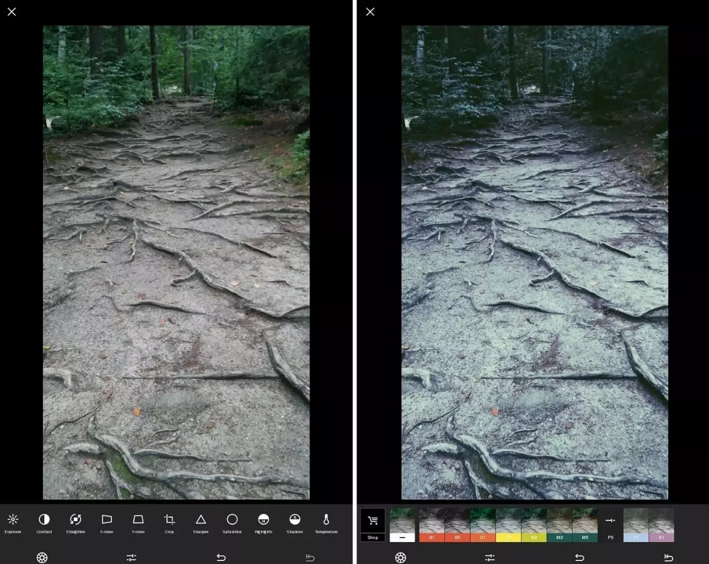 Menu utente dell’app per Android VSCO