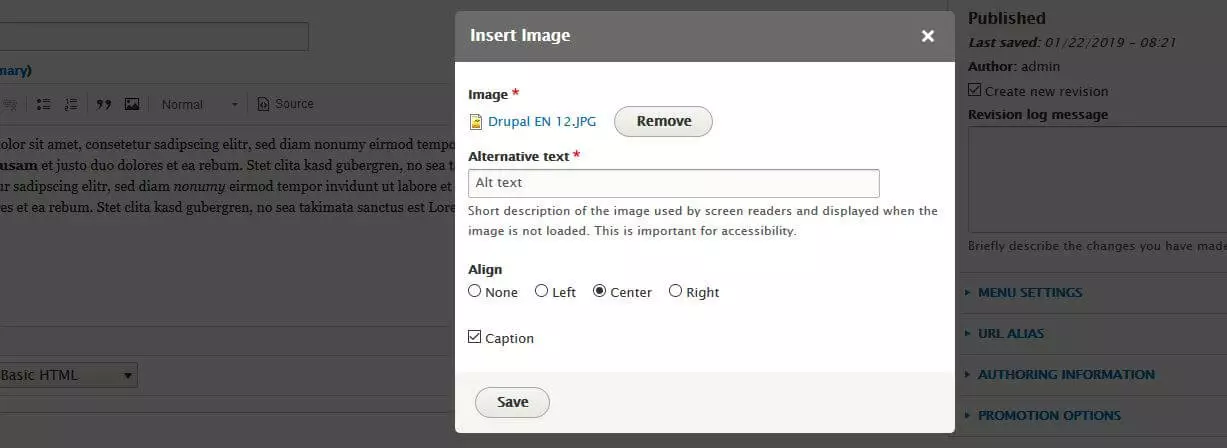 Menu Drupal per l’inserimento di immagini