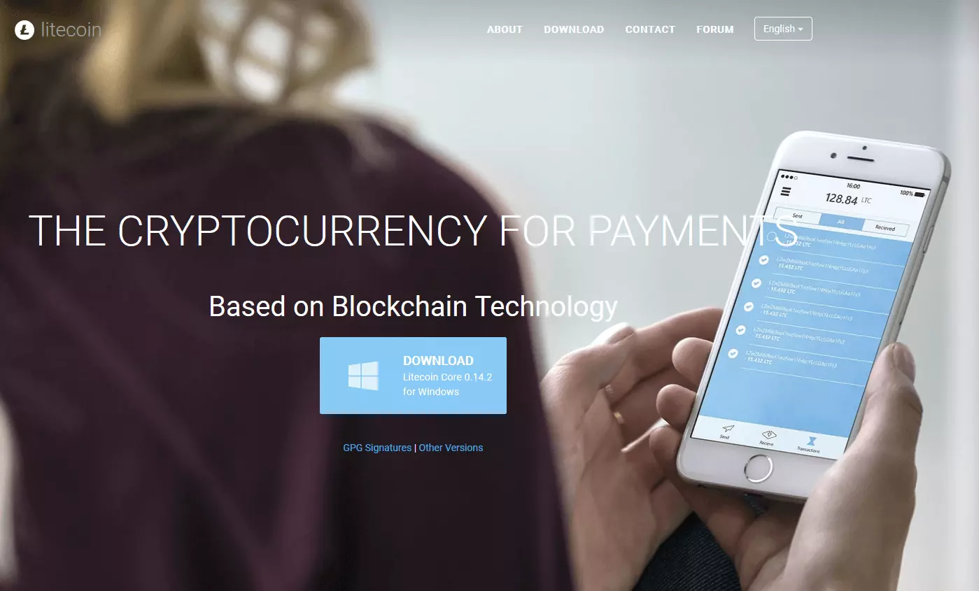 Screenshot del sito di Litecoin