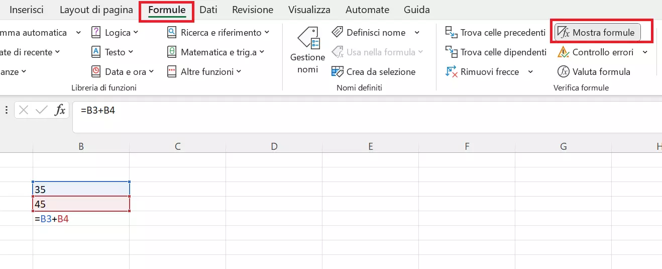 Excel: mostra formule Excel: mostra formule