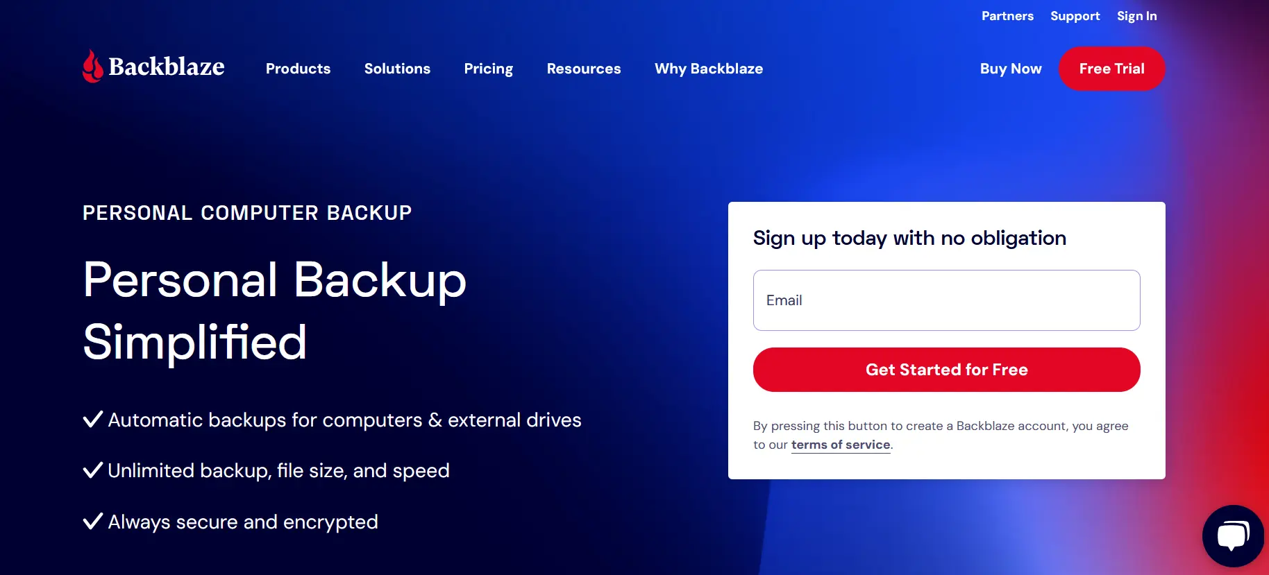 Screenshot del sito di Backblaze Immagine: Screenshot del sito di Backblaze
