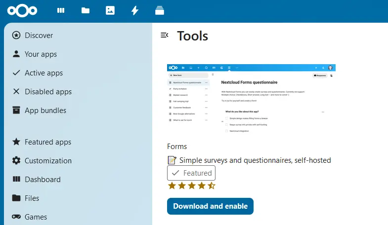 Immagine: Installazione dell’app per moduli su Nextcloud “Forms”