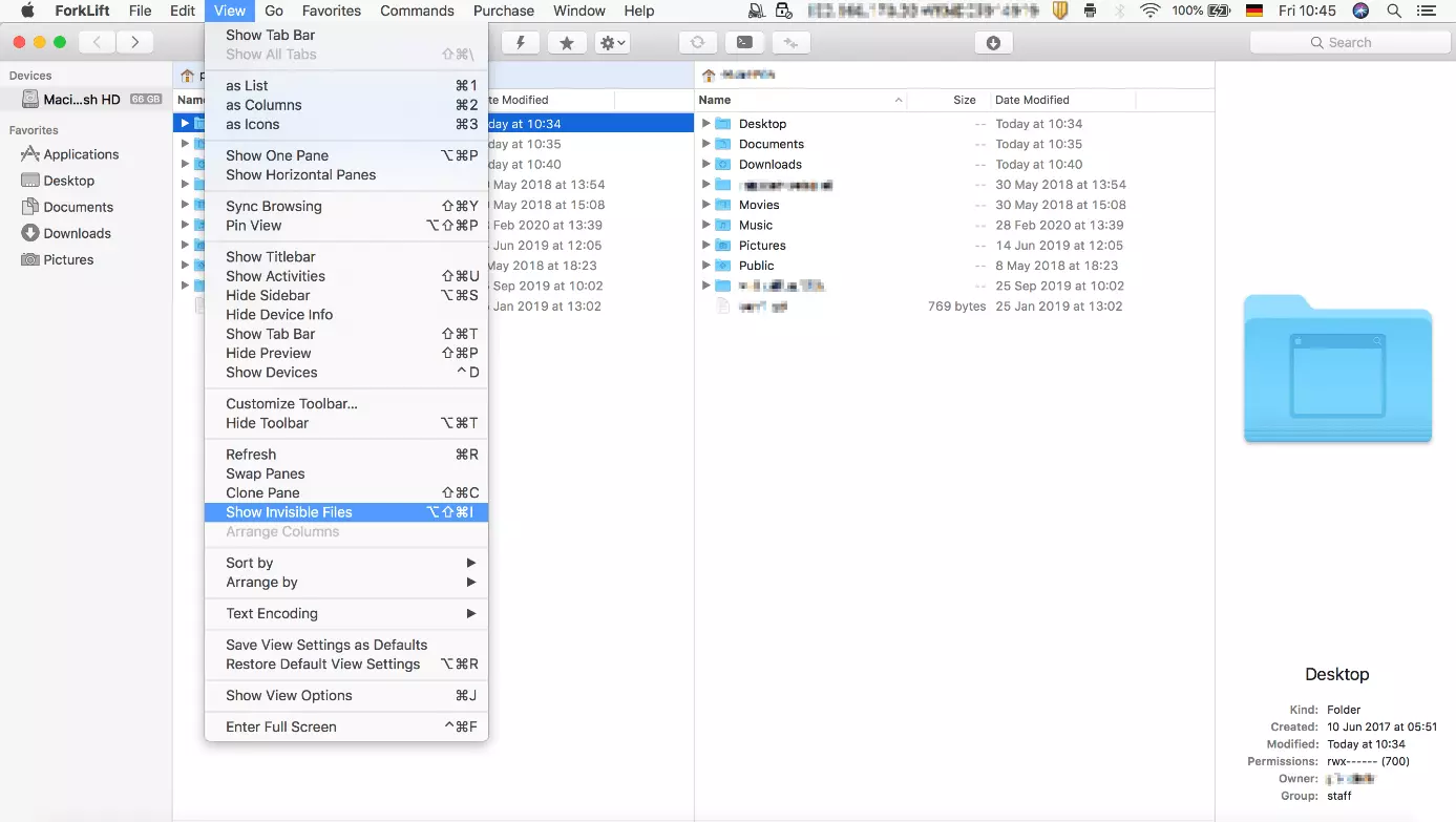 Immagine: Visualizzare i file nascosti sul Mac con Forklift 