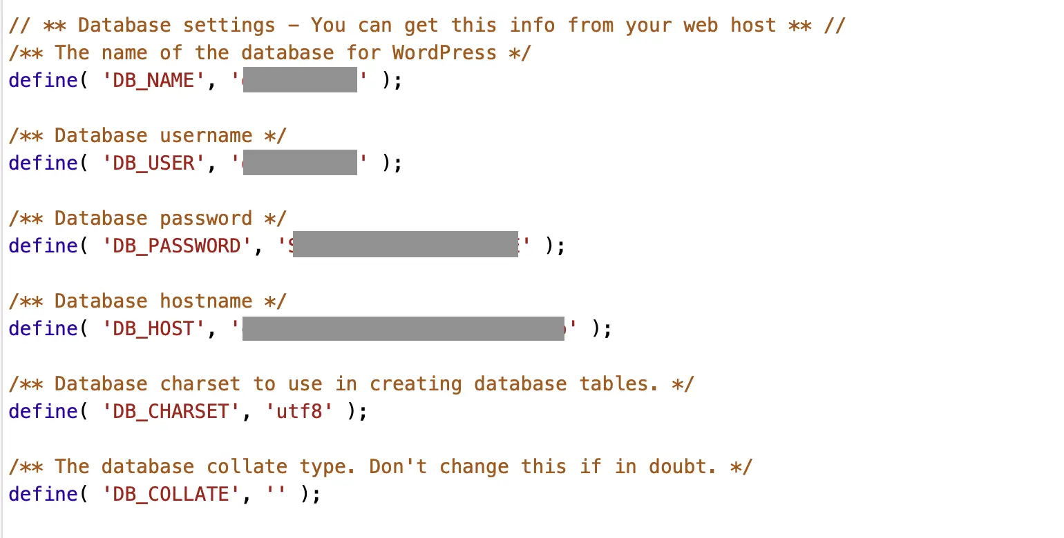 Estratto del file wp-config.php Immagine: Estratto del file wp-config.php