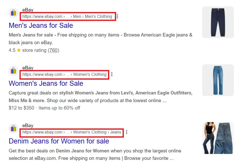 Screenshot della ricerca su Google di “ebay jeans” Immagine: Screenshot della ricerca su Google di “ebay jeans”