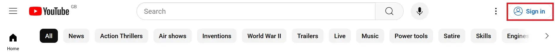 Immagine: Pagina iniziale di YouTube: pulsante “Accedi”