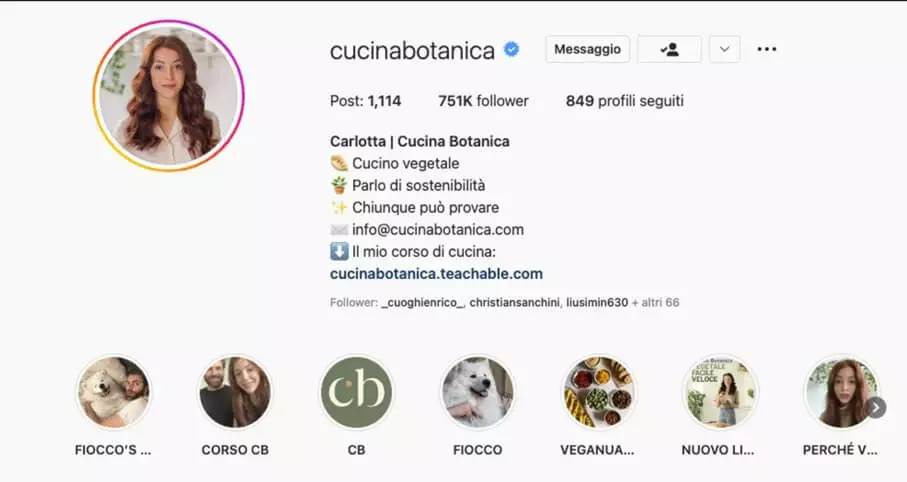 Immagine: Esempio di biografia su Instagram: cucinabotanica