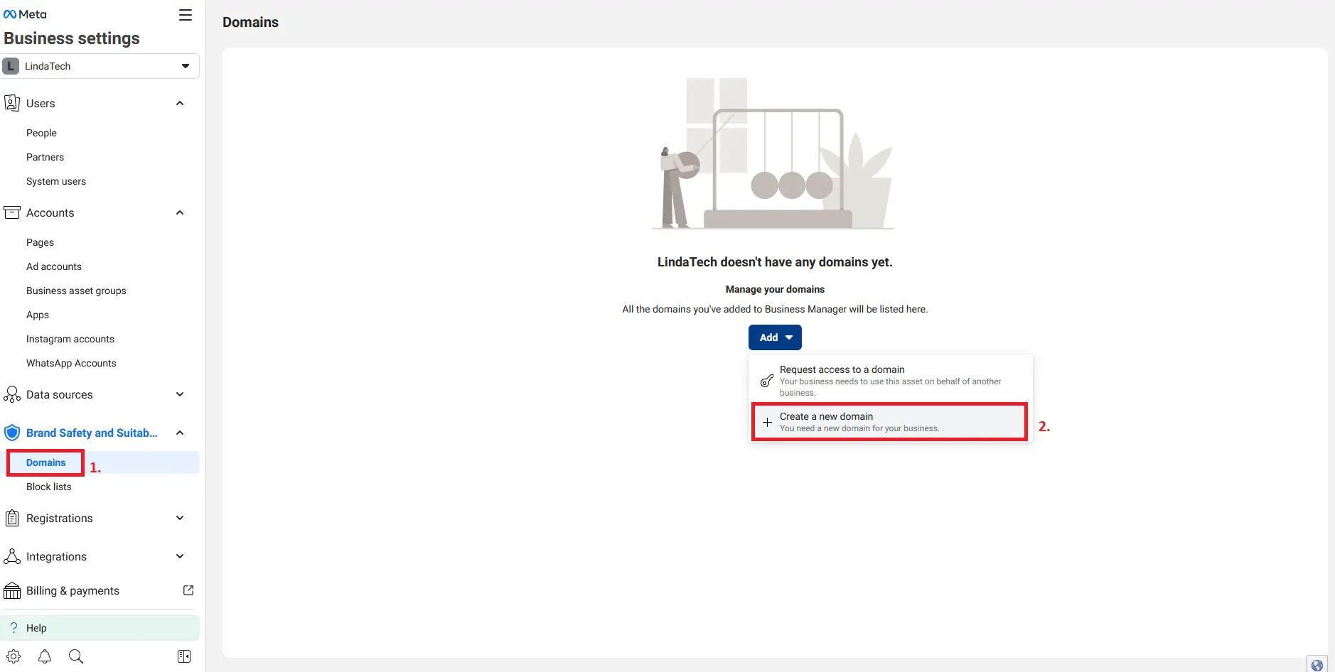 Inserimento del dominio su Business Manager di Meta Immagine: Inserimento del dominio su Business Manager di Meta