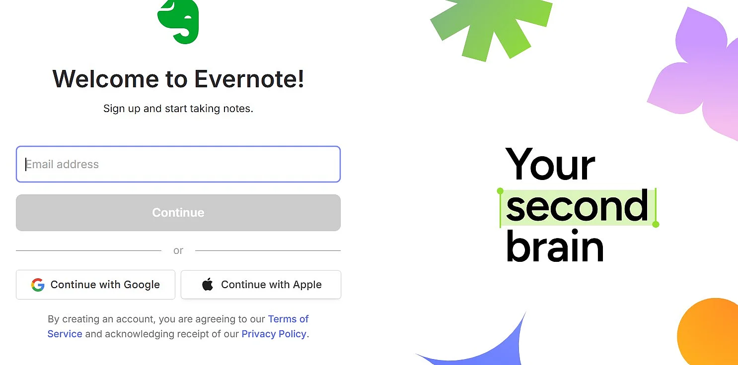 Immagine: Registrazione su Evernote
