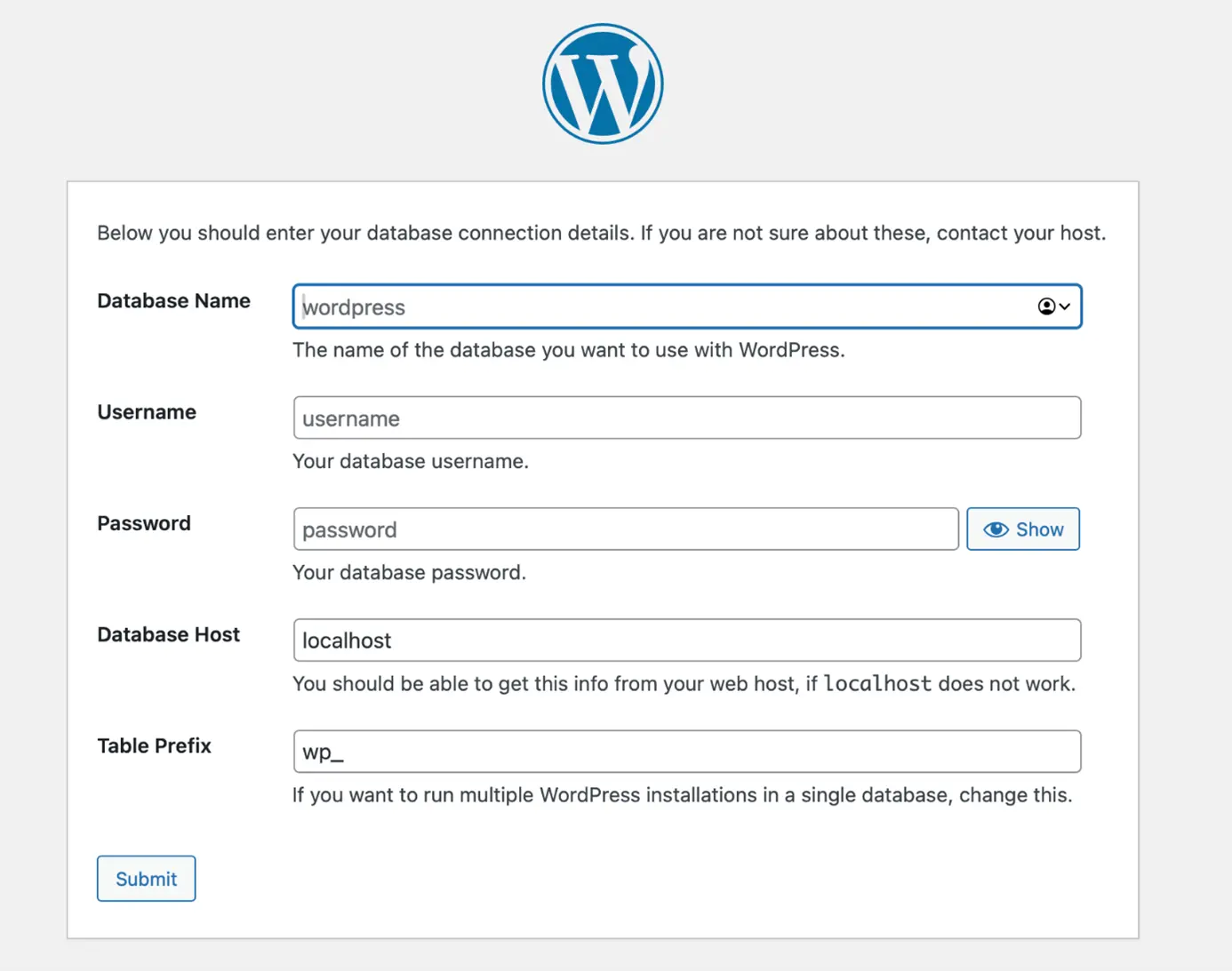 Screenshot della connessione al database di WordPress Immagine: Screenshot della connessione al database di WordPress