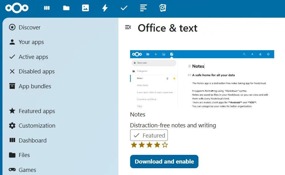 Notes sul Nextcloud Store Immagine: Notes sul Nextcloud Store