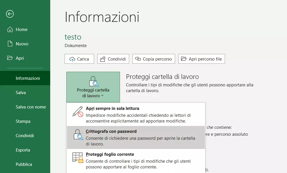 Immagine: Schermata del menu di Excel