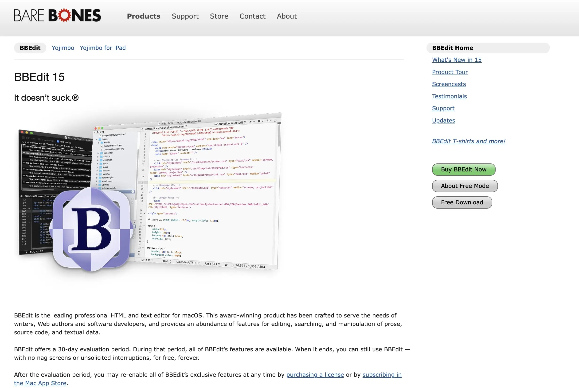 Screenshot del sito di BBEdit Immagine: Screenshot del sito di BBEdit