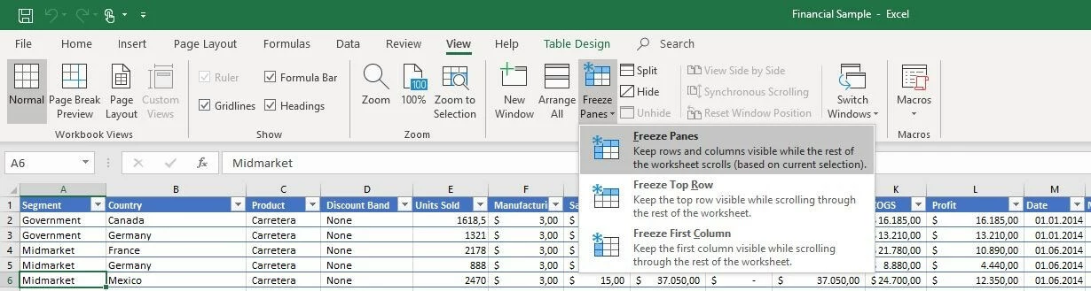 Immagine: Scheda "Visualizza" in Excel 2016