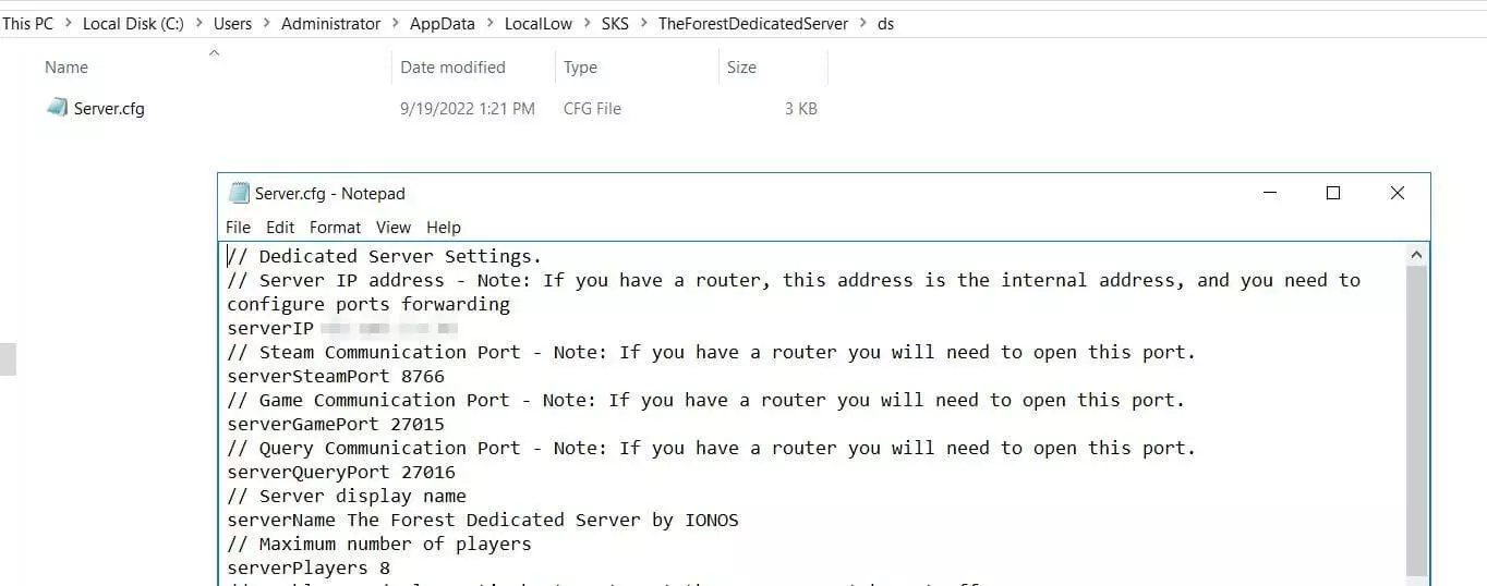 Configurare il server dedicato per The Forest nel file server.cfg